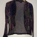 Burnout Velvet Crinkly Open Cardigan Sweater Dark Goth Purple Fall Winter Large Photo 0