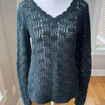 Loft Dark Teal Green Crochet Cotton Crewneck Sweater w Scalloped Detail Sz XS Photo 8