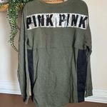 PINK - Victoria's Secret PINK Victoria’s Secret Bling Varsity Crew Olive Green Sz Medium Photo 1