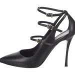 Nicholas Kirkwood Black leather pointy toe ankle strap 100mm pump heel 40.5 10.5 Photo 0