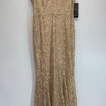 Gold and Nude Beige Lace Sequined Mermaid Style Maxi Evening Gown Maria Bonita Tan Size L Photo 5