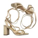 Lulus  beige tan tie up ankle block heel open tie strappy sandals size 7.5 Photo 0