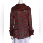 Alice + Olivia  Black Red Heart Print Silk Blend Blouse Button Down Sheer Sz M Photo 5