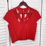 Bebe  Cutouts Cage Bodycon Bandage Top Cap Sleeve Cherry Red Large‎ Photo 7