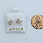 Real 14k Gold Studs Earrings White Heart Photo 3