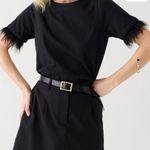 J.Crew Black Feather Sleeve Top NWT Size M | Luxe Cotton Crewneck Party Blouse Photo 0