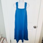 Lilla P Gathered Strap Peplum Midi Dress Cotton Modal Blend Marlin Blue XS NWT Photo 4