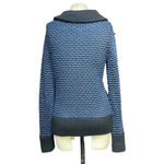 Vince Blue Black Leather Trim Wool Sweater Zip Jacket Black Blue Size XS Photo 5