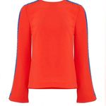 Galvan London NWT Misti Long Sleeve Crepe Pom Pom Blouse 4 Red Cobalt Photo 0