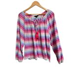 J.Crew Women's Peasant top metallic pastel stripe XL Long Sleeve tassel #AM634 Photo 1