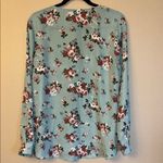 My Michelle LARGE Multicolored Floral V-Neck Long Sleeve Peasant Blouse Aqua Photo 2