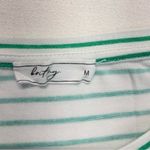 None Striped T-shirt Women’s Size Medium kelly green white stripes lucky embroidery Photo 3