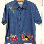 Vintage 90’s Keren Hart Women’s Denim Shirt Button‎ Up Embroidered BirdHouse NWT Blue Size L Photo 0