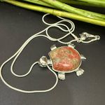 Unakite Jasper Gemstone Turtle Pendant on 18K GP Silver 18” Necklace 15g. Green Photo 0