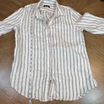 Quince  European Linen Long Sleeve Shirt Oatmeal Black Stripe Button Down Size S Photo 8