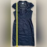 London Times  zipper flower v-neck Sheath Dress Women’s 10 Dark Denim Cap Sleeves Photo 7