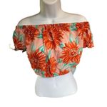 Aerie Crop Top Size Medium Floral Orange & Pink 100% Cotton On or Off Shoulder Photo 3