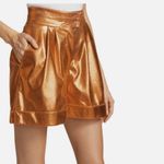 Kimberly Goldson Lizzie‎ Metallic Faux Leather Shorts Copper 0 Orange Photo 1