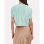 Tibi Satin Short Sleeve Round Neck Pleated Crop Top Light Green Women's Size 4 Photo 1