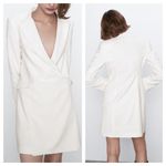 ZARA Collared Plunge Blazer Dress Stretch Wool Blend in Cream Ivory Women's XS Photo 1