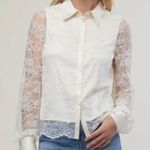 Rachel Parcell [] White Lace Button Down Shirt Satin Cuffs Coquette NWT Size XS Photo 0