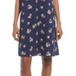 Chelsea28  Floral Puff Sleeve V-Neck‎ Navy Shift Dress Size Large Photo 0