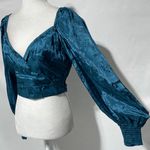 Band Of The Free New Floral Faux Wrap Long Sleeve Crop Top Deep Teal Size Medium Photo 8