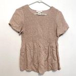 ROMANTICS URBAN OUTFITTERS UO Taupe Speckled Short Sleeve Smocked Blouse S Photo 0