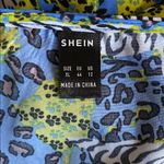 SheIn Animal Print Tie-Front Romper Womens Sz XL Blue Green Shorts Photo 5