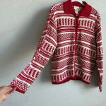 Crystal Kobe Zip Up Sweater Large Red And White Winter Warm‎ Cardigan Ski Casual Photo 6