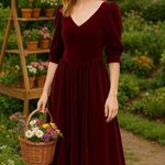 Laura Ashley Vintage Burgundy Velvet Dress 80sRomance Victorian Ralph Christmas Photo 0