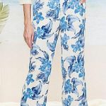 DRAPER'S DAMON'S Look Of Linen Print Crop Pants Cream Beige Blue Tropical Floral Size XL Photo 0