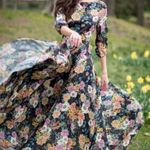 Yumi Kim Anthro  Floral Woodstock Maxi Dress Black Motif Wisteria Size XS Photo 2