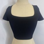 Babaton  Women Crop Top Small Black Ribbed Short Sleeve Square Neck Casual Photo 1