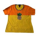 Morgan Cole Shirt Sweater Colorblock Sequin pineapple orange yellow purple M Size M Photo 0
