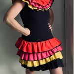 Vintage 80s Ruffle Fiesta Dress Colorblock Tiered Mini Carmen Miranda Vibes Black Size 4 Photo 7