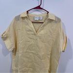 Rachel Zoe  Roll-Tap Short Sleeve V-Neck Pullover Linen Shirt S Vacation Yellow Photo 1