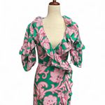 Rhode Womens Lydia Take It Easy Pink Green Floral Print Midi Wrap Dress Size XS Photo 2