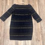 ZARA  Basic Striped Metallic Sweater Dress Navy Black Gold 4% Wool sz Med… Photo 4