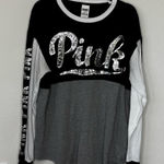 PINK - Victoria's Secret Victoria Secret PINK Tshirt M Long Sleeve Womens Top Tee Logo Sequin Bling Black Photo 0