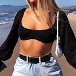 White Fox Boutique NWT  Sheer Perfection Long Sleeve Crop Corset Black Size Small Photo 2