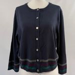 Tommy Hilfiger New  Striped Hem Cropped Cardigan 3/4 Sleeve Sweater Navy Photo 2
