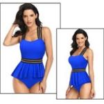 coeur de vague Bright Blue & Black Mesh Accent Tankini Set Photo 7