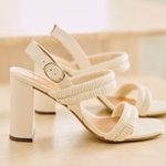 Sézane Sezane High Arielle Sandals Ecru Ivory Leather Brass Buckle Heels Photo 0