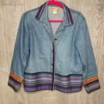 Coldwater Creek Vintage cold water creek Denim Jean jacket cotton embroidered Aztec hem designs Photo 4