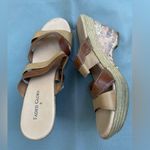 Faded Glory Women’s  Brown And Tan OpenToe Wedge Heel Sandals With Cork Heel Photo 2