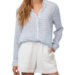 Rails  Bonnie Linen Blend Button-Up Shirt in Olympic Stripe White and Blue Photo 0