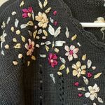 Vintage Black Embroidered Floral Sweater L Ramie Cotton 90s Size L Photo 2