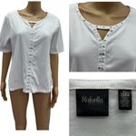 Rafaella  Cotton White Keyhole Cutout Embellished Short Sleeve Tee Top Womens XL Photo 1