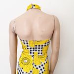 [Vintage] 70s Yellow Gingham Floral Print High Neck Halter Maxi Dress Sz Small S Photo 5